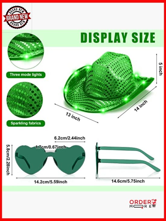 Light Up LED Cowboy Hat Set with Sunglasses for Costume Parties